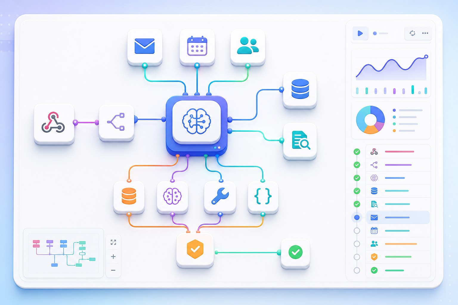 نمودار یک Workflow هوشمند با ایجنت مرکزی، ابزارها، حافظه و مرحله تأیید انسانی